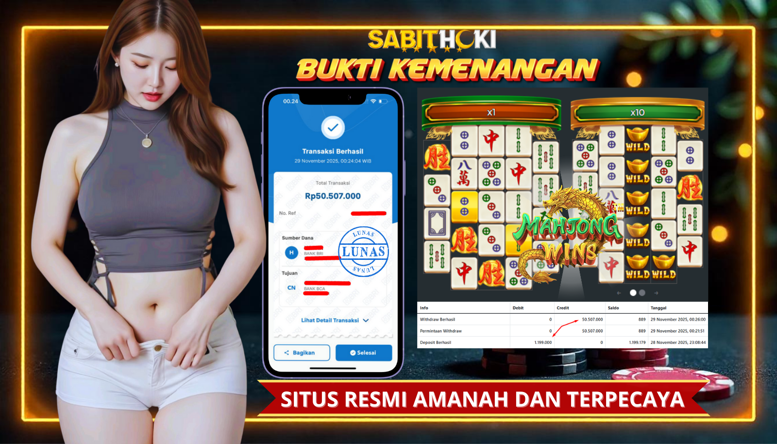SELAMAT KEPADA MEMBER SETIA SABITHOKI YANG BERHASIL JACKPOT DI PERMAINAN MAHJONG 2